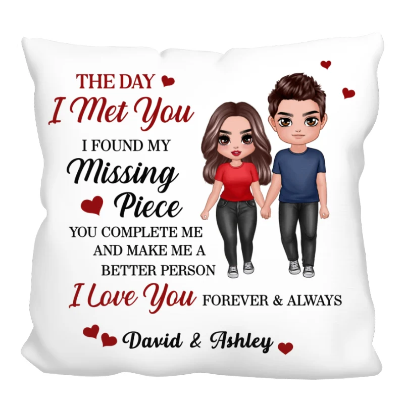 Doll Couple Found My Missing Piece Anniversary Gift For Him For Her Personalized Pillow
