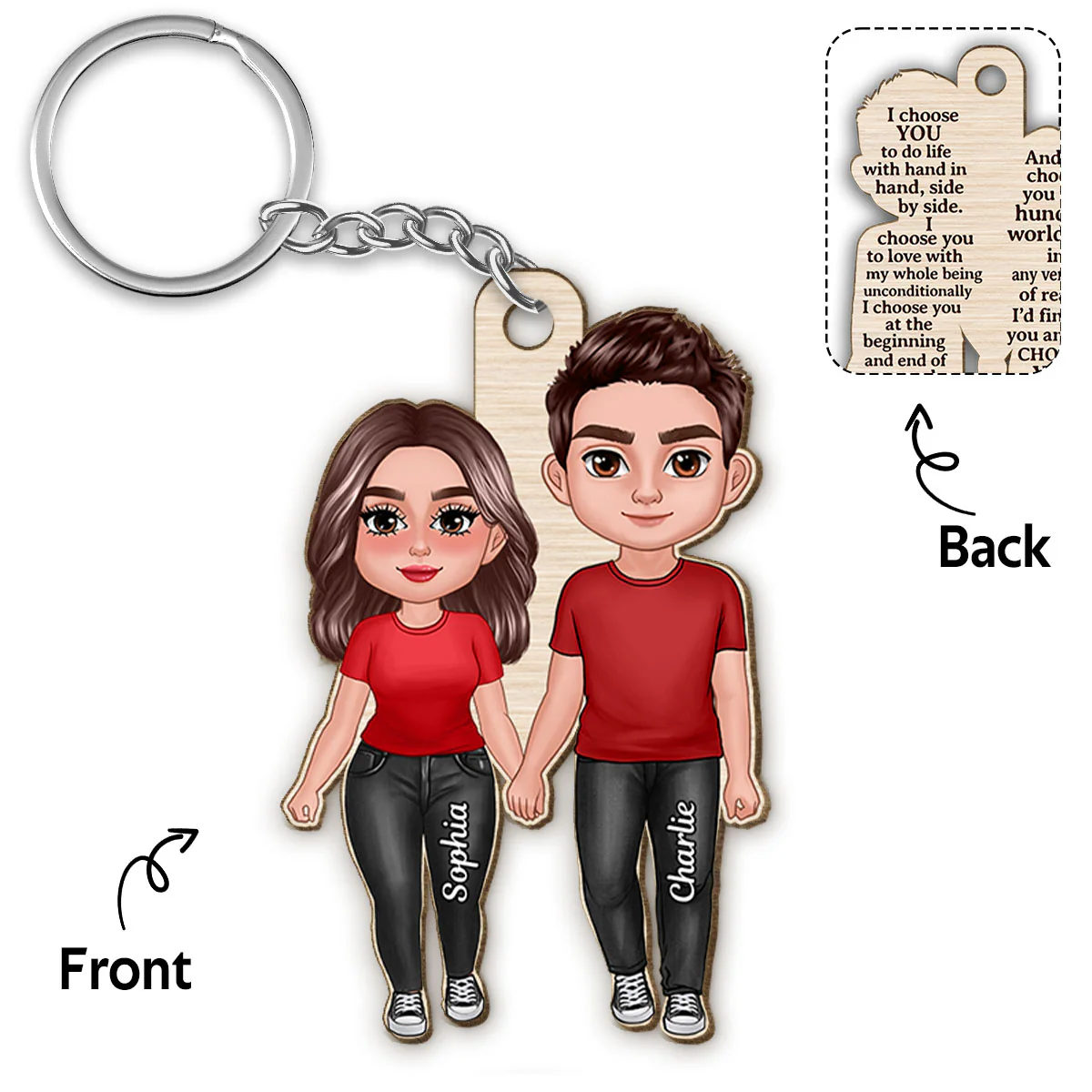 Doll Couple Hand In Hand I Choose You Gift For Him Gift For Her Keepsake Personalized Wooden Keychain