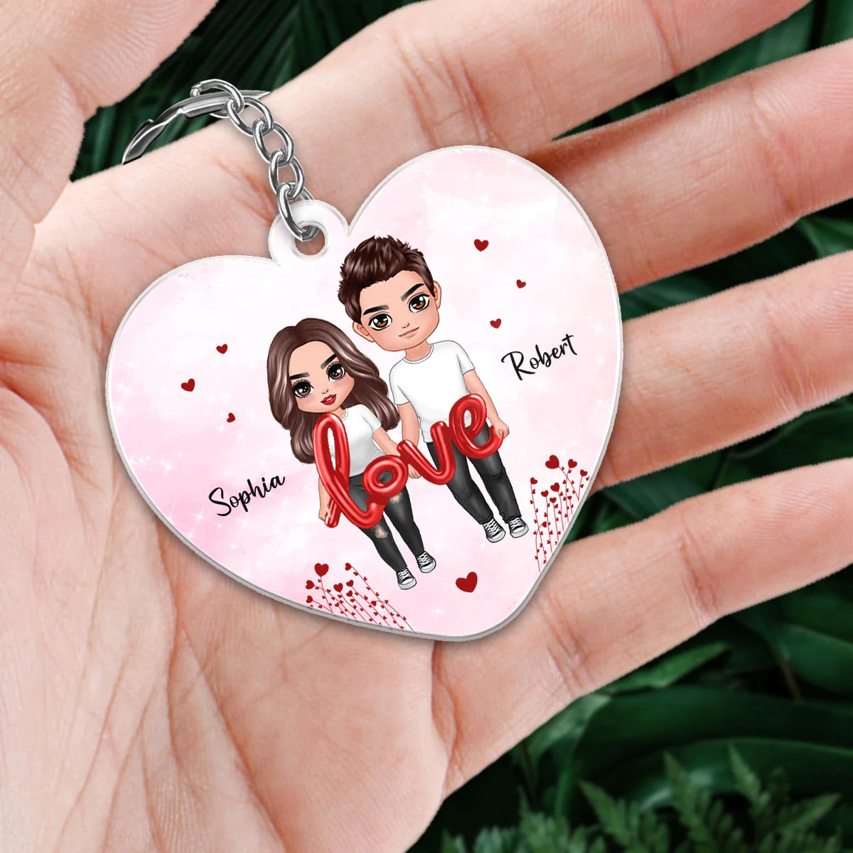 Doll Couple Heart Balloon Calendar Personalized Acrylic Keychain - Image 2