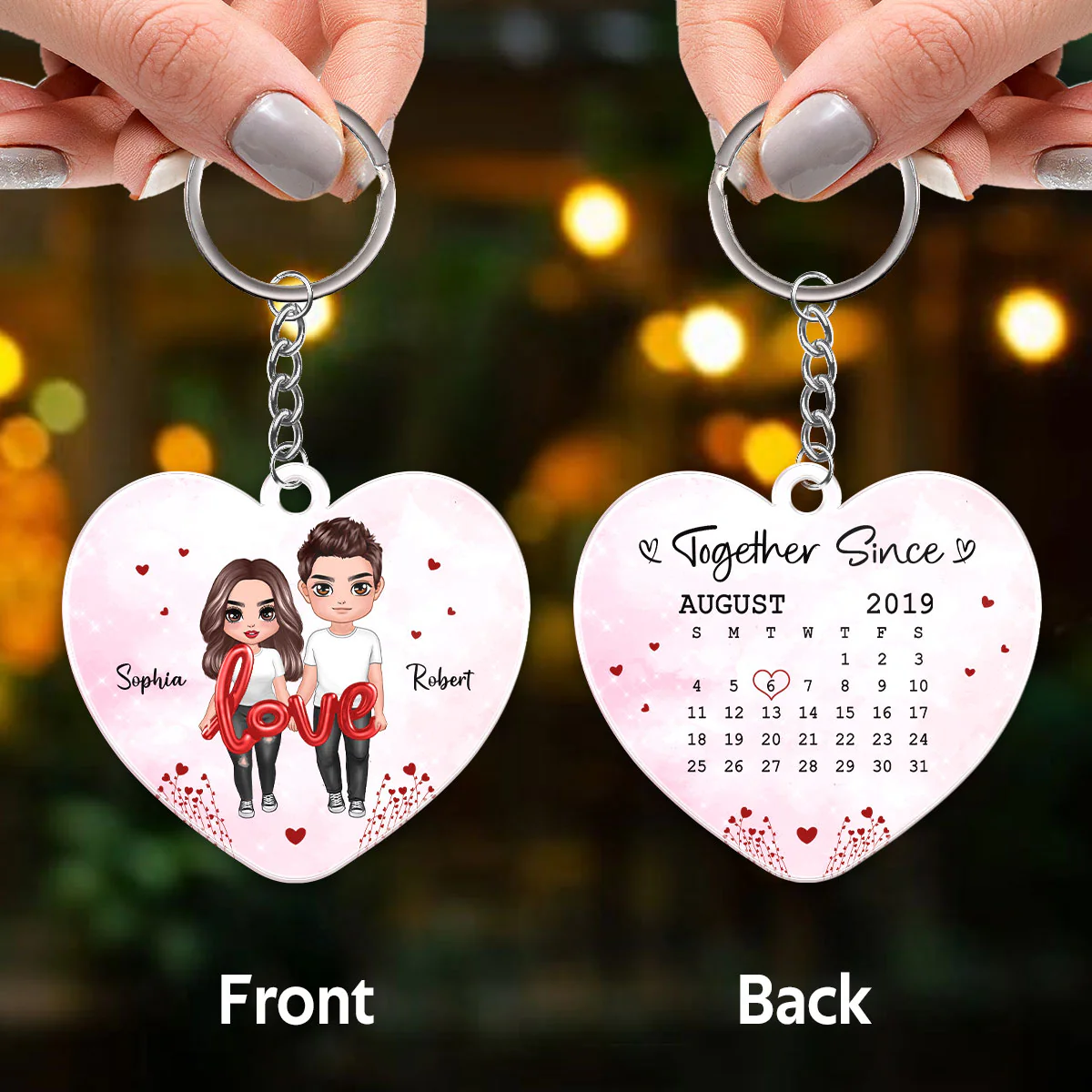 Doll Couple Heart Balloon Calendar Personalized Acrylic Keychain - Image 3
