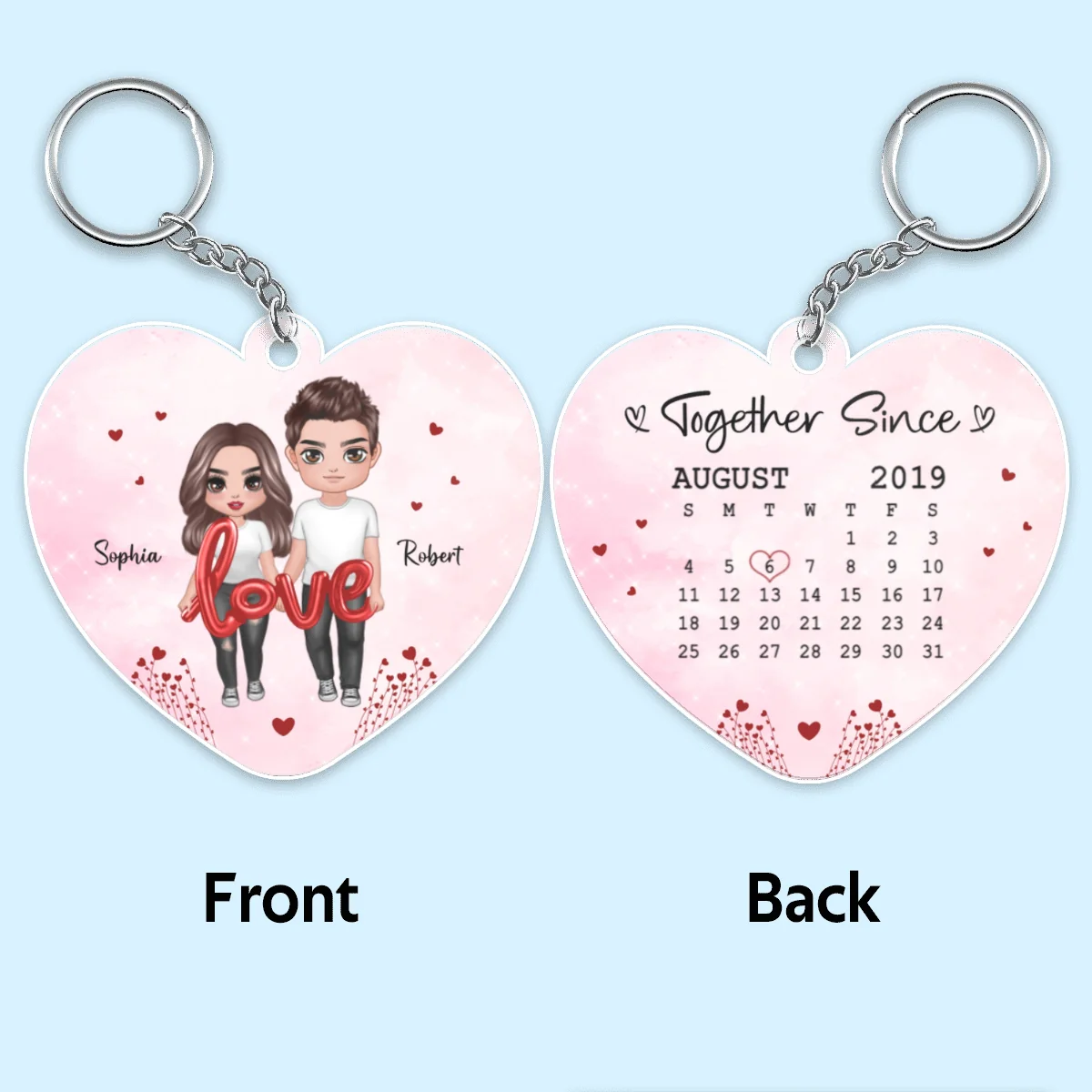 Doll Couple Heart Balloon Calendar Personalized Acrylic Keychain - Image 4