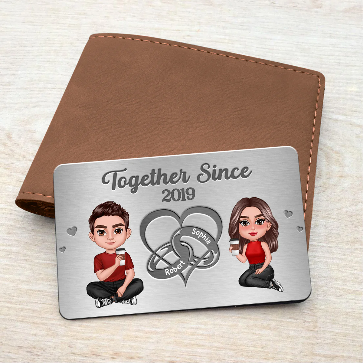 Doll Couple Heart Rings Gift For Him Personalized Metal Wallet Card - Image 4