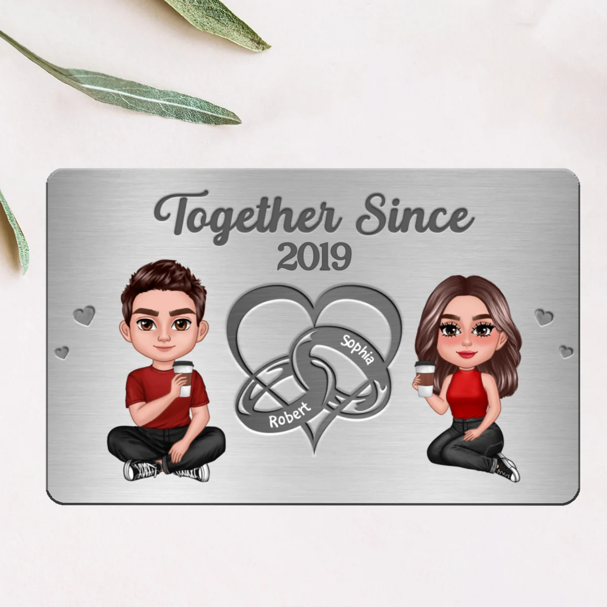 Doll Couple Heart Rings Gift For Him Personalized Metal Wallet Card - Image 5