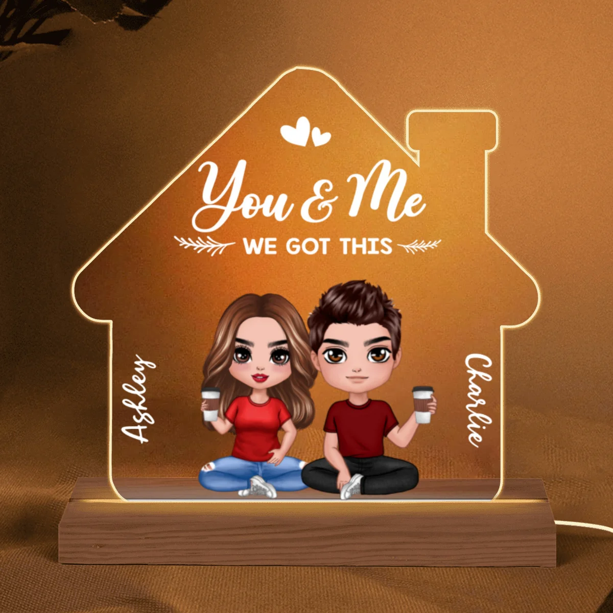 Doll Couple Home Sweet Home House Shaped Personalized Custom Shape Acrylic Plaque With LED Night Light - Anniversary Gift For Him - Gift For Her - Image 5