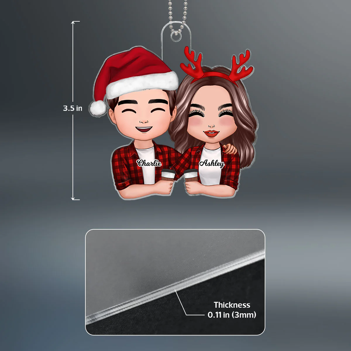 Doll Couple Hugging Holding Drinks Christmas Gift For Him For Her Personalized Acrylic Ornament - Image 4