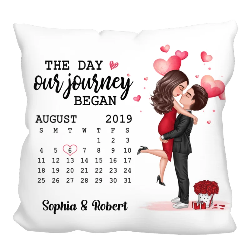 Doll Couple Hugging Kissing Anniversary Date Calendar Personalized Pillow - Anniversary Gift For Couple - Gift For Him Gift For Her - Image 3