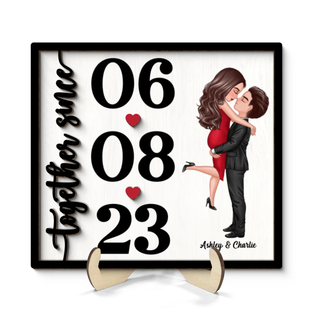 Doll Couple Hugging Kissing Anniversary Date Gift For Him Gift For Her Personalized 2-Layer Wooden Plaque - Image 8