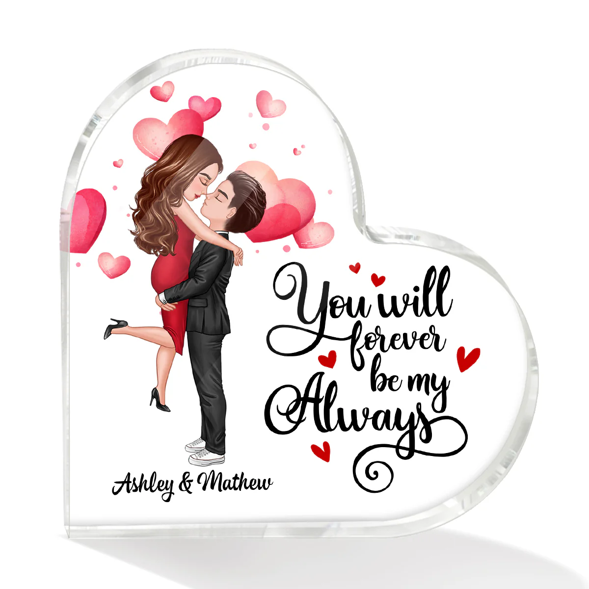 Doll Couple Hugging Kissing Gift For Him For Her Personalized Acrylic Heart Plaque - Image 2