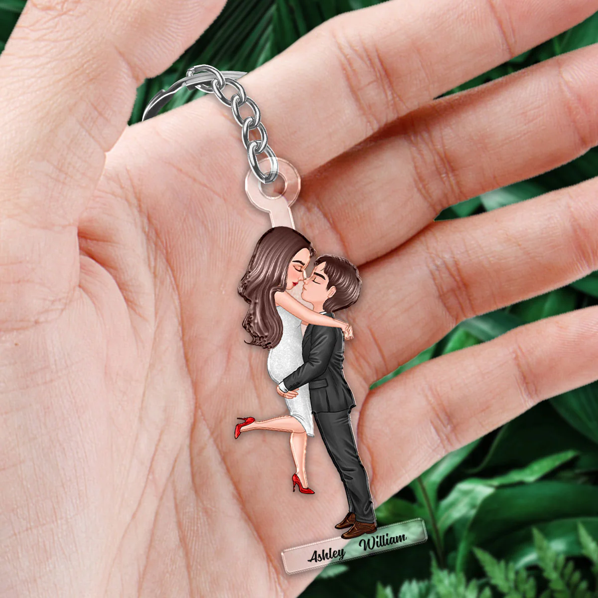 Doll Couple Hugging Kissing Personalized Acrylic Keychain - Image 2