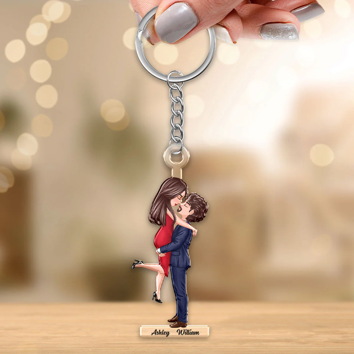 Doll Couple Hugging Kissing Personalized Acrylic Keychain - Image 3
