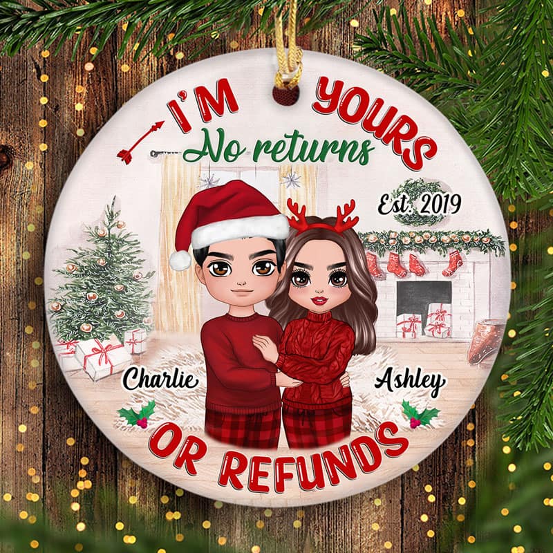 Doll Couple I‘m Yours No Returns Refunds Personalized Circle Ornament - Image 2
