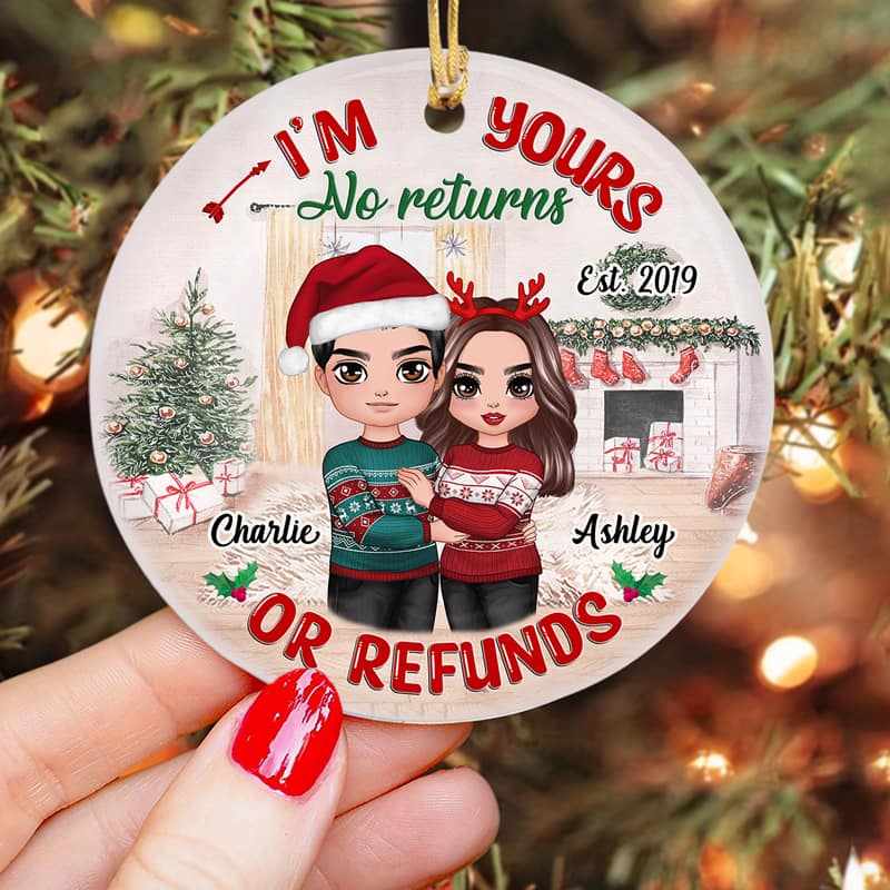 Doll Couple I‘m Yours No Returns Refunds Personalized Circle Ornament - Image 3