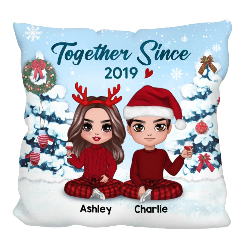 Doll Couple In Snow Christmas Personalized Pillow (Insert Included)