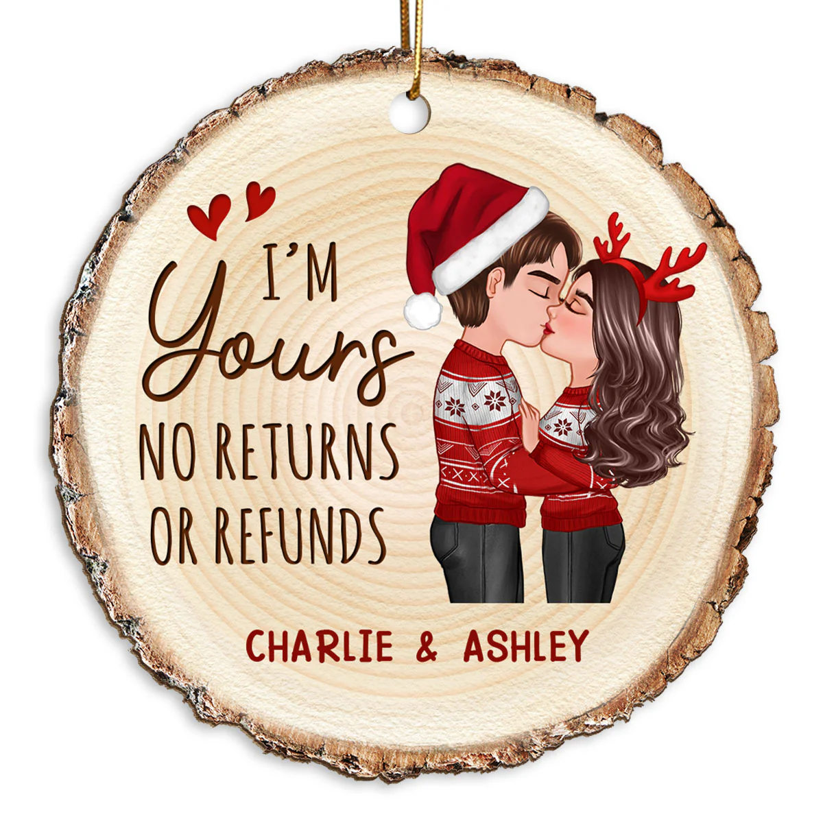 Doll Couple Kising Wood Slice Printed Personalized Wooden Ornament