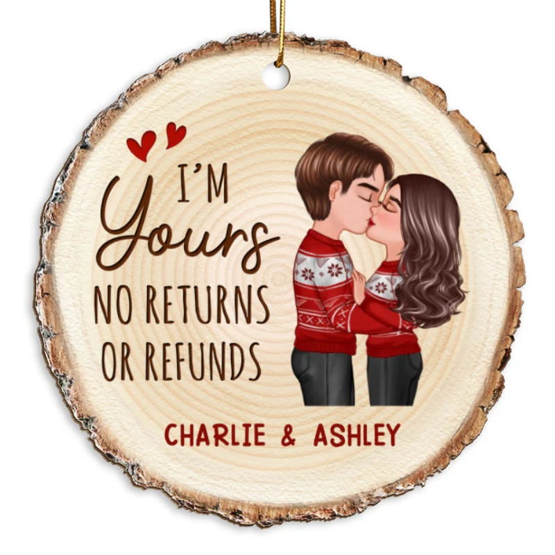 Doll Couple Kising Wood Slice Printed Personalized Wooden Ornament - Image 5