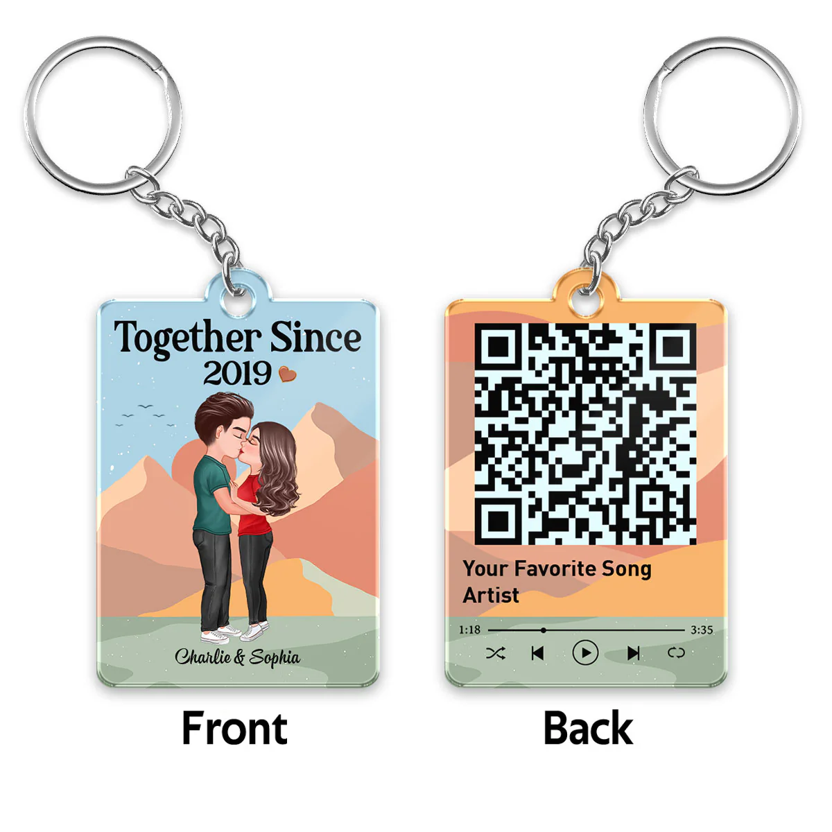 Doll Couple Kissing Abstract Boho Favorite Song QR Code Personalized Acrylic Keychain