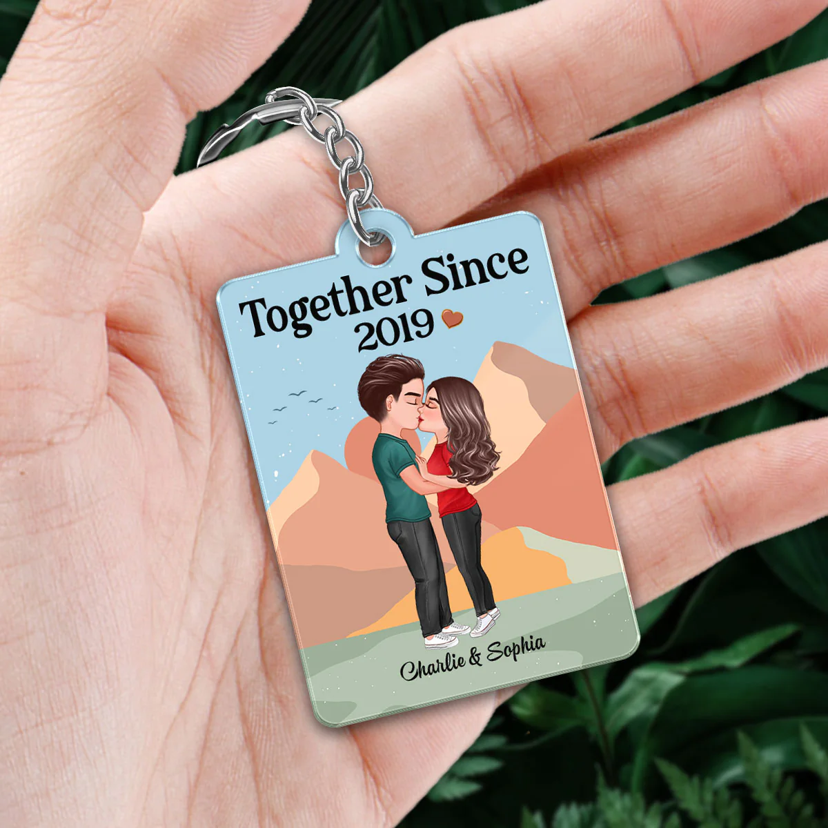 Doll Couple Kissing Abstract Boho Favorite Song QR Code Personalized Acrylic Keychain - Image 2