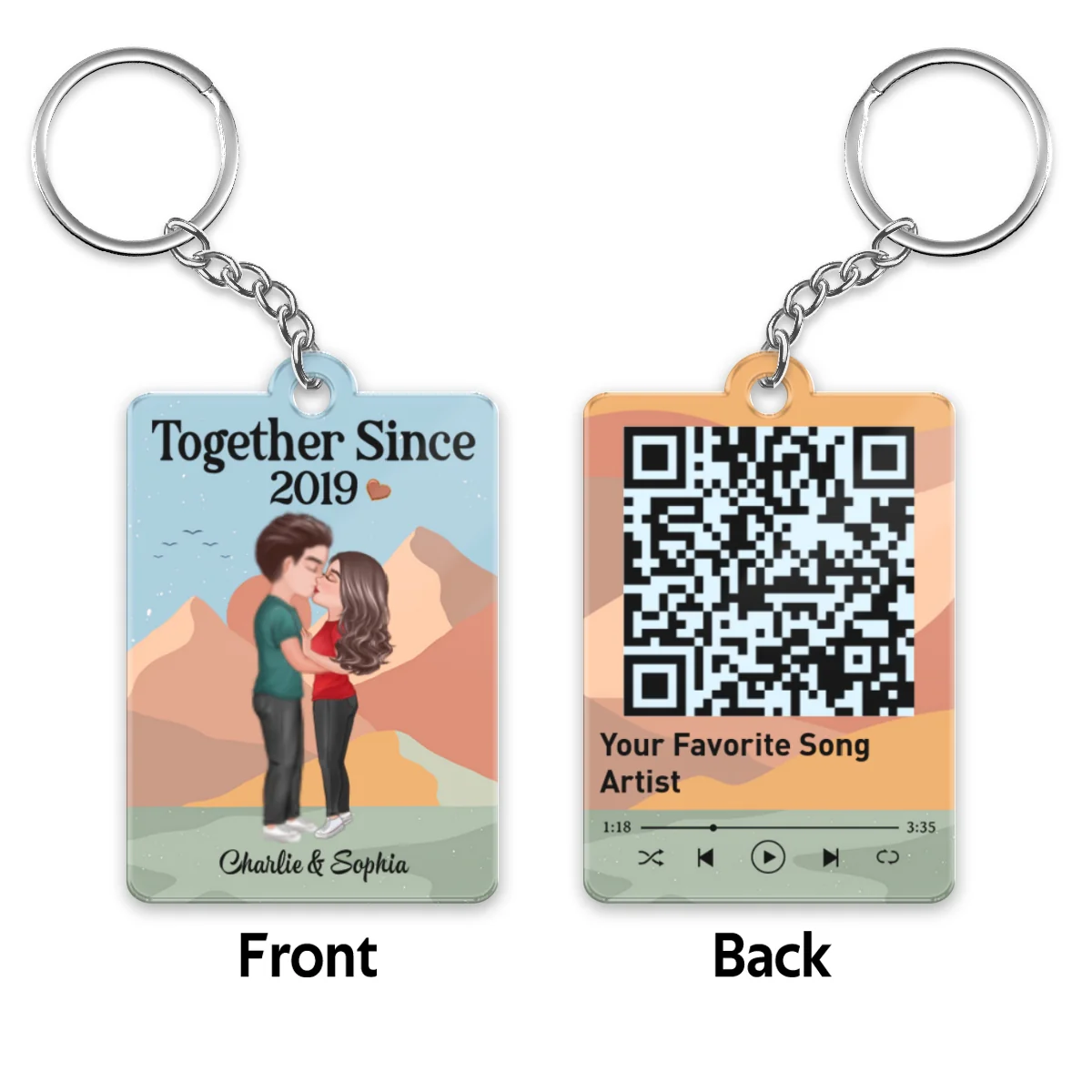 Doll Couple Kissing Abstract Boho Favorite Song QR Code Personalized Acrylic Keychain - Image 4