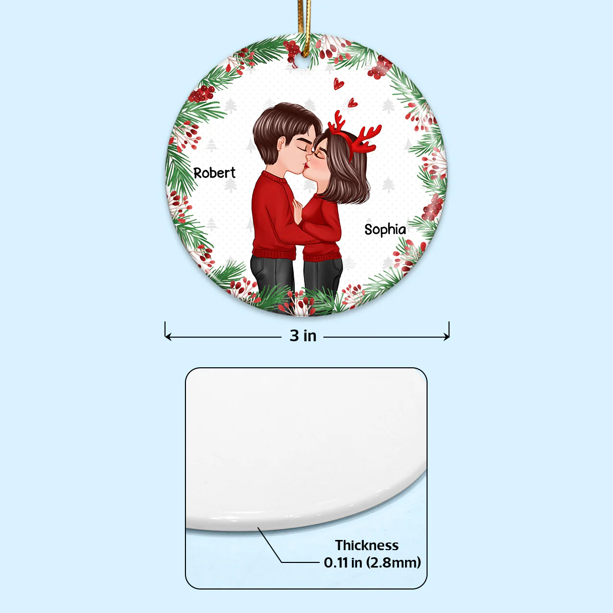 Doll Couple Kissing Anniversary Date Christmas Gift Personalized Double Sided Circle Ornament - Image 4