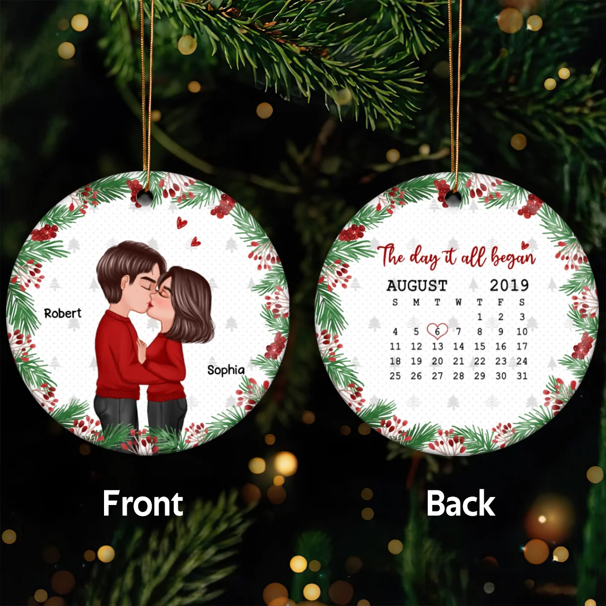 Doll Couple Kissing Anniversary Date Christmas Gift Personalized Double Sided Circle Ornament - Image 5