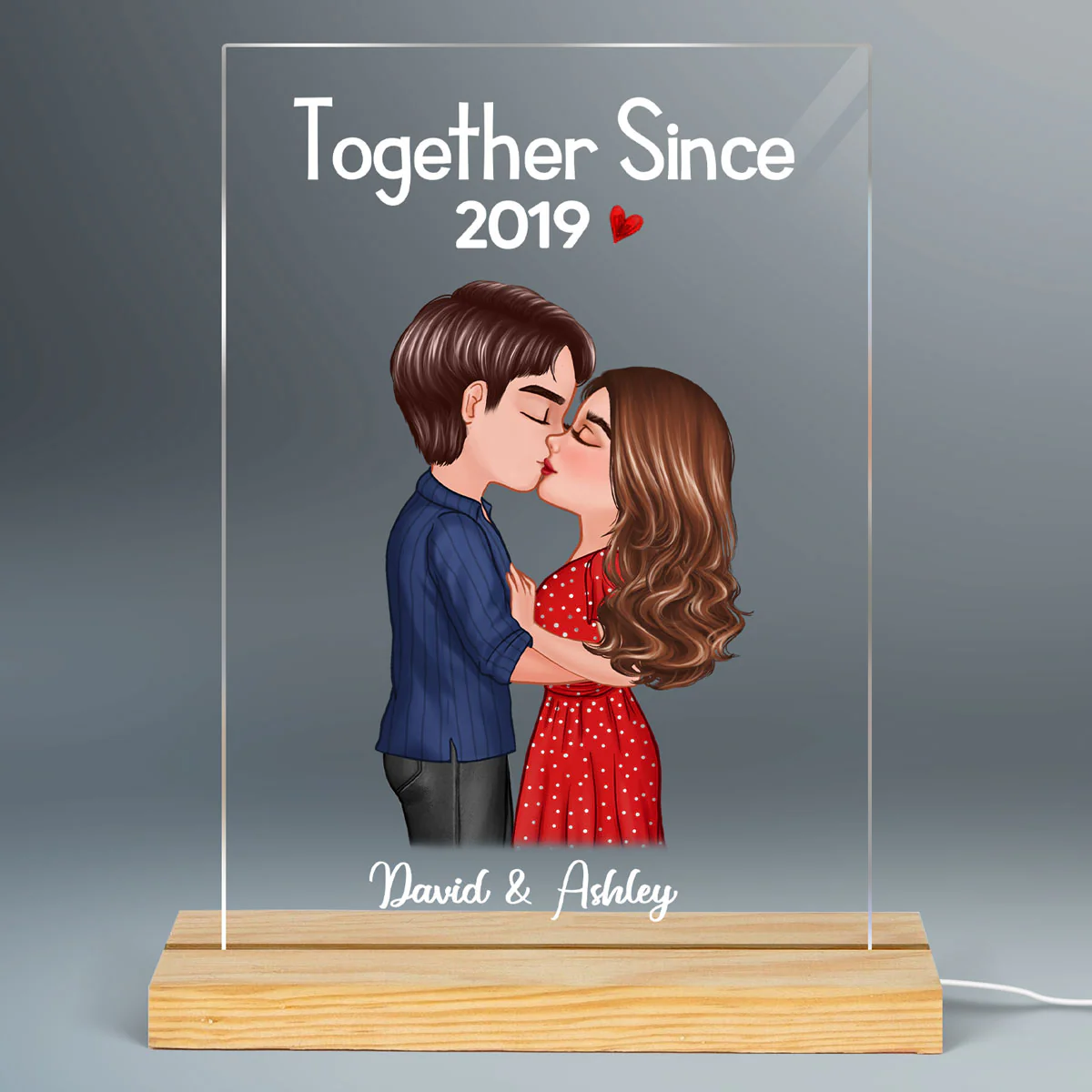 Doll Couple Kissing Anniversary Gift For Him Gift For Her Personalized Rectangle Acrylic Plaque LED Lamp Night Light - Image 2
