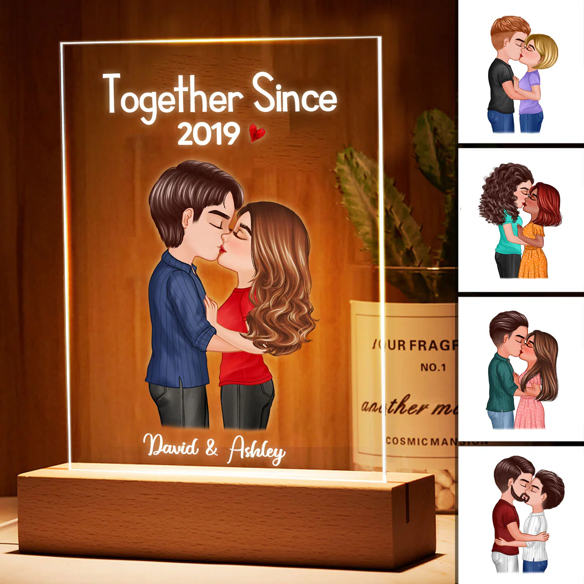 Doll Couple Kissing Anniversary Gift For Him Gift For Her Personalized Rectangle Acrylic Plaque LED Lamp Night Light - Image 3