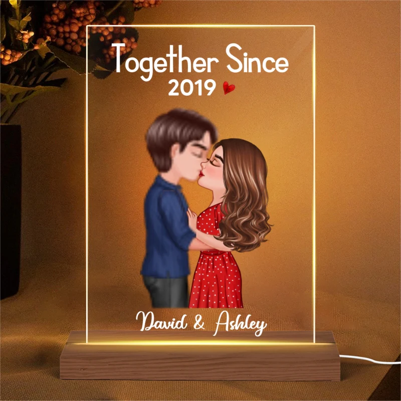 Doll Couple Kissing Anniversary Gift For Him Gift For Her Personalized Rectangle Acrylic Plaque LED Lamp Night Light - Image 4