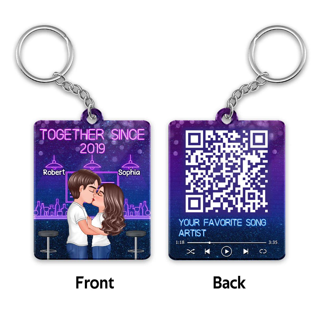 Doll Couple Kissing At Bar Favorite Song QR Code Personalized Acrylic Keychain