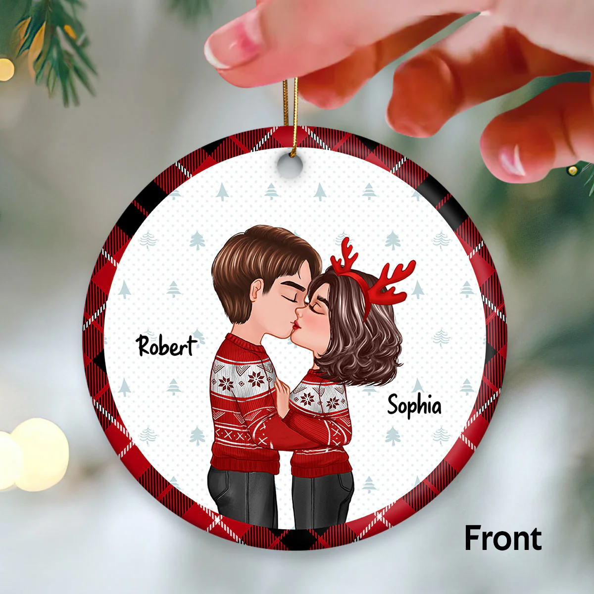 Doll Couple Kissing Christmas Gift For Him For Her Personalized Double Sided Circle Ornament - Image 2