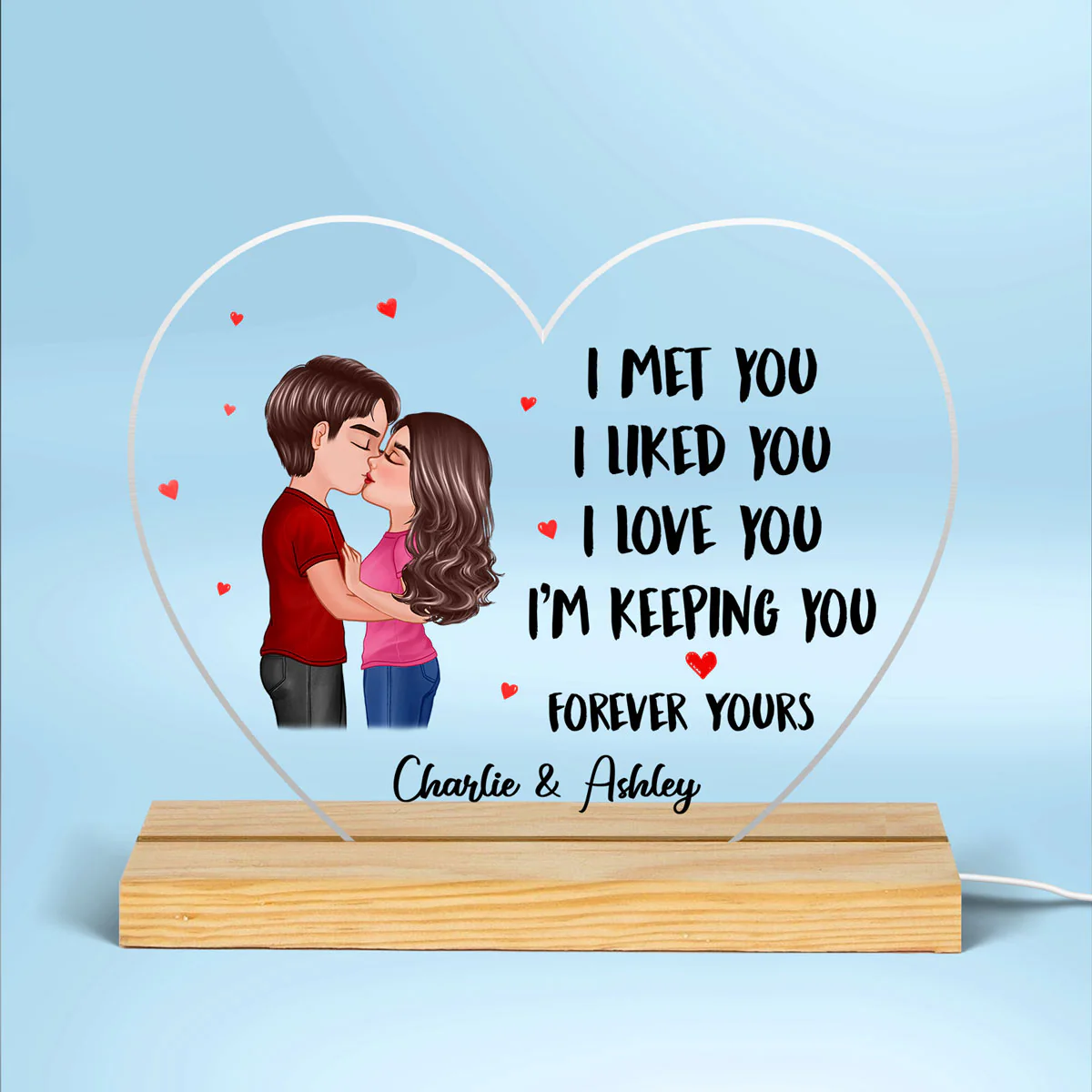 Doll Couple Kissing Gift For Him For Her Personalized Custom Shape Acrylic Plaque With LED Night Light - Image 2