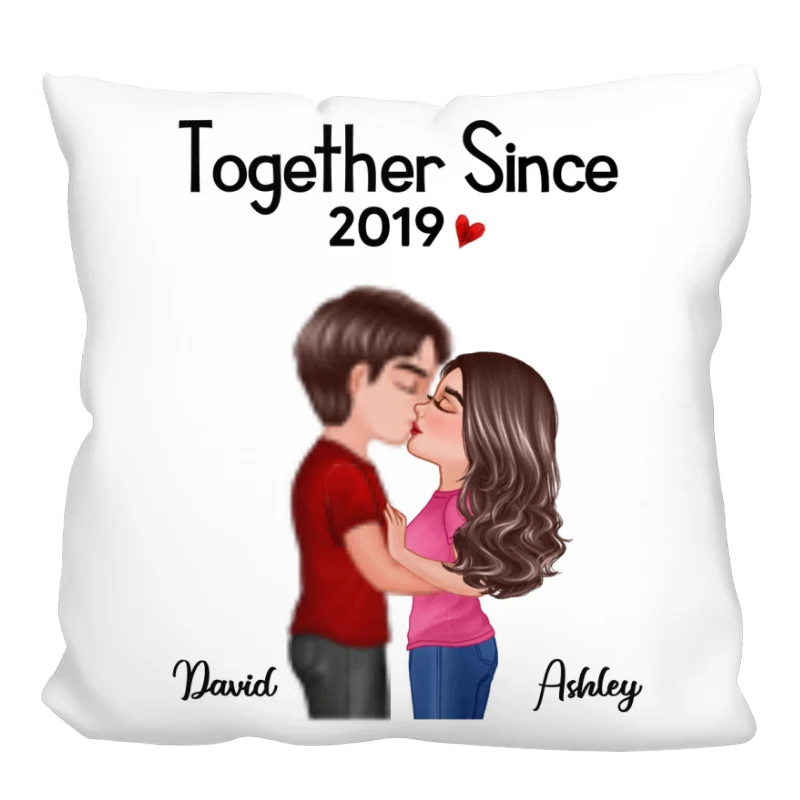 Doll Couple Kissing Gift For Him For Her Personalized Pillow (Insert Included) - Image 3