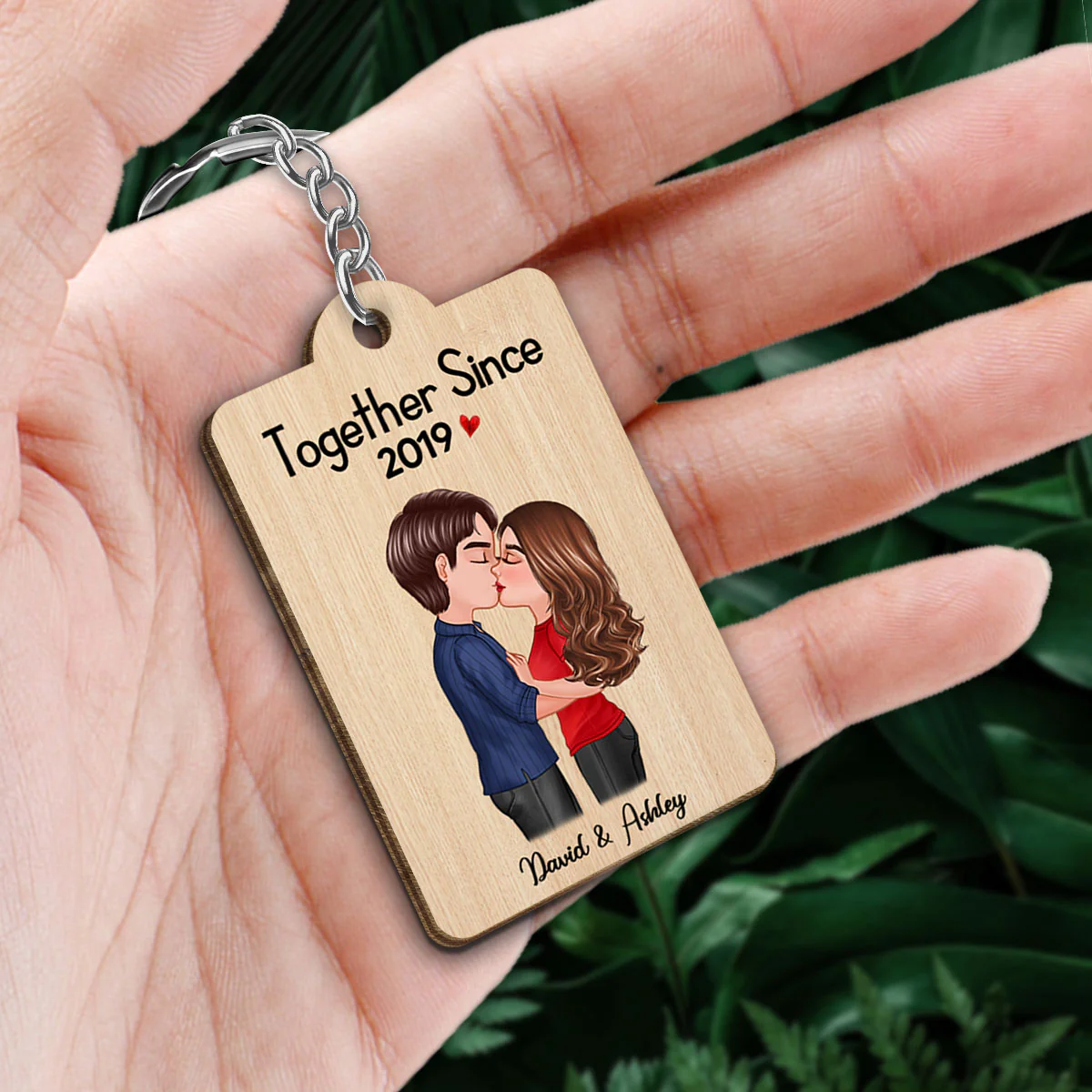 Doll Couple Kissing Gift For Him For Her Personalized Wooden Keychain - Image 2
