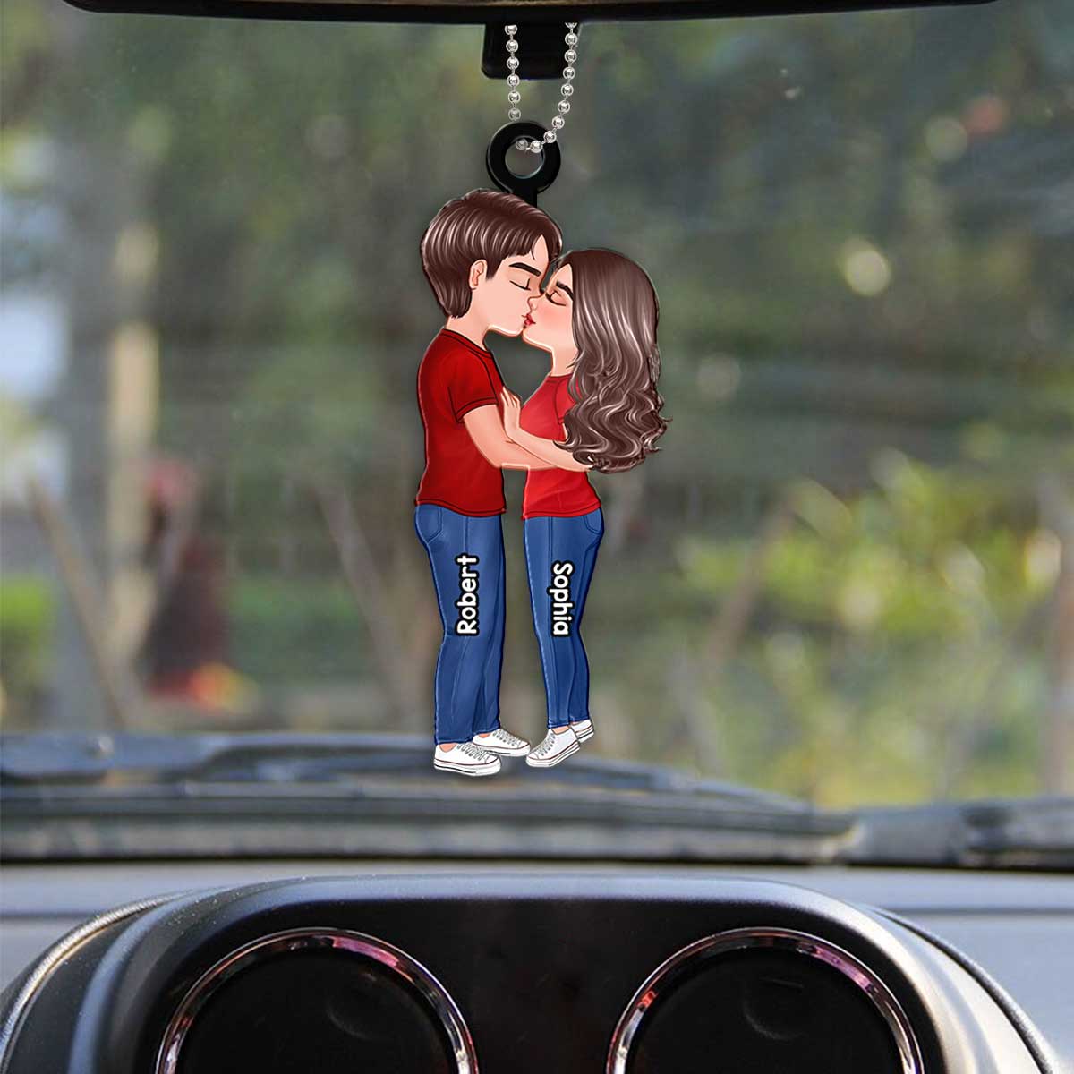 Doll Couple Kissing Gift For Him Gift For Her Car Hanging Ornament Personalized Acrylic Ornament - Image 2