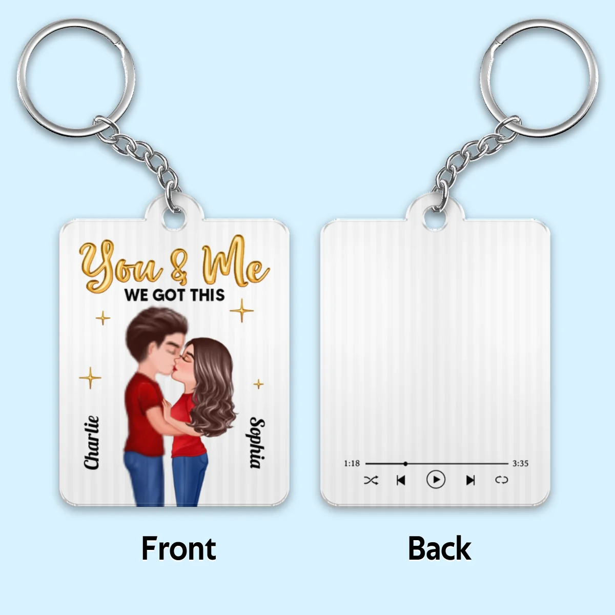 Doll Couple Kissing Golden Balloon Favorite Song QR Code Personalized Acrylic Keychain - Image 4