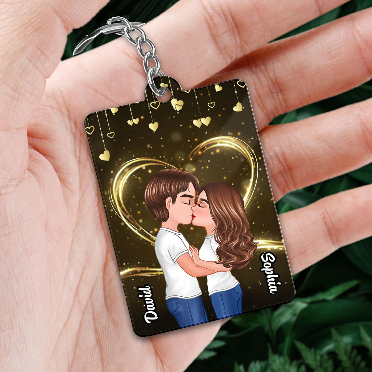 Doll Couple Kissing Golden Stars Favorite Song QR Code Personalized Acrylic Keychain - Image 2