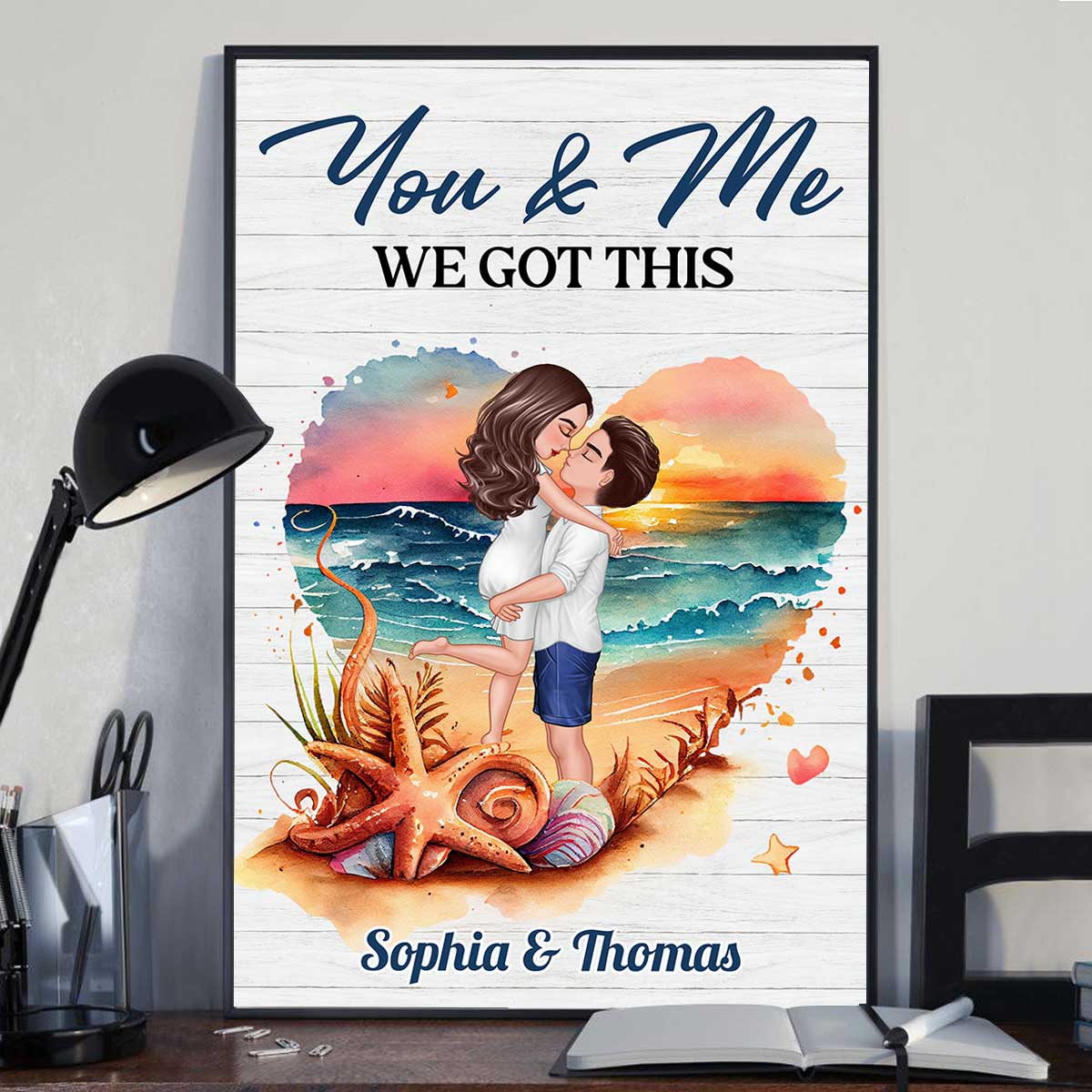 Doll Couple Kissing Hugging Heart Beach Personalized Vertical Poster - Image 2