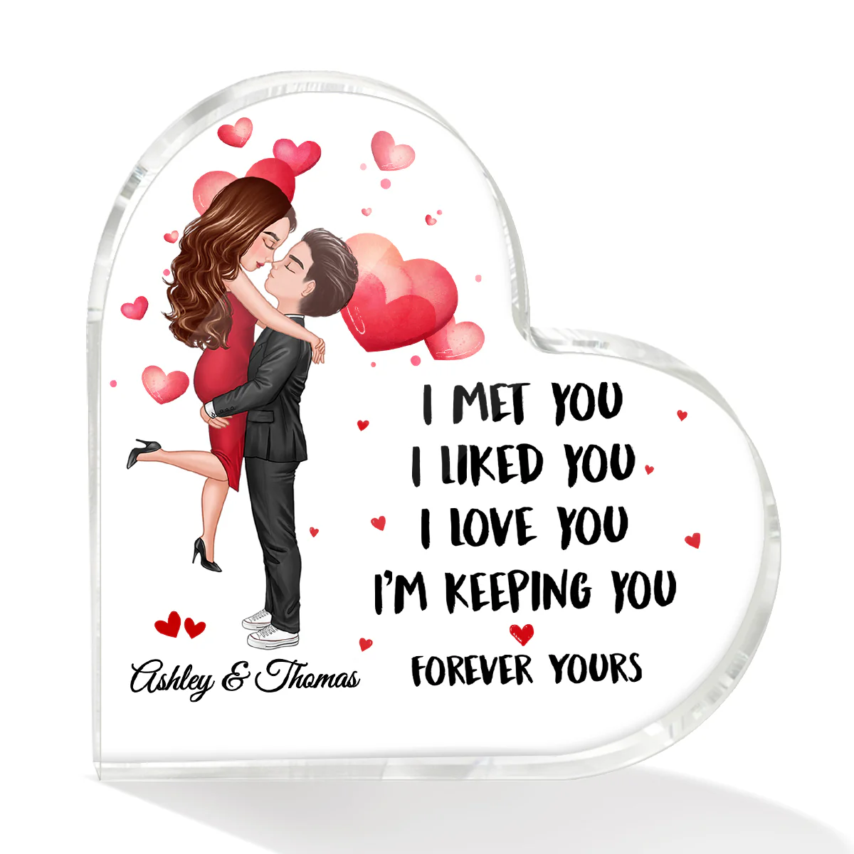 Doll Couple Kissing Hugging I Met You I Love You Personalized Acrylic Heart Plaque - Anniversary Gift For Couple - Gift For Him Gift For Her - Image 2