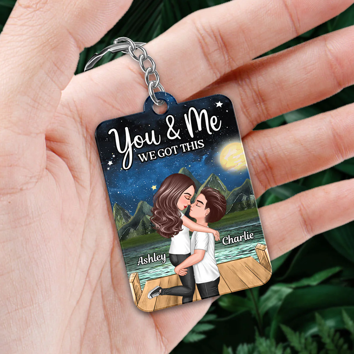 Doll Couple Kissing Hugging On The Brigde Moon Light Favorite Song QR CodePersonalized Acrylic Keychain - Image 2