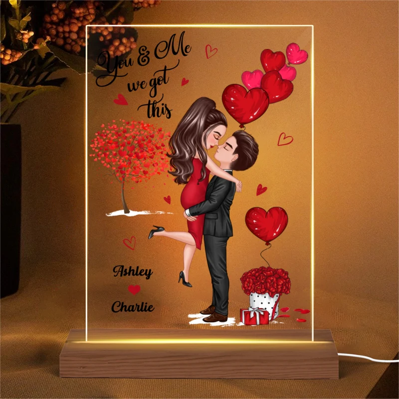 Doll Couple Kissing Hugging Red Tree Personalized Plaque LED Night Light - Gift For Him Gift For Her - Image 4