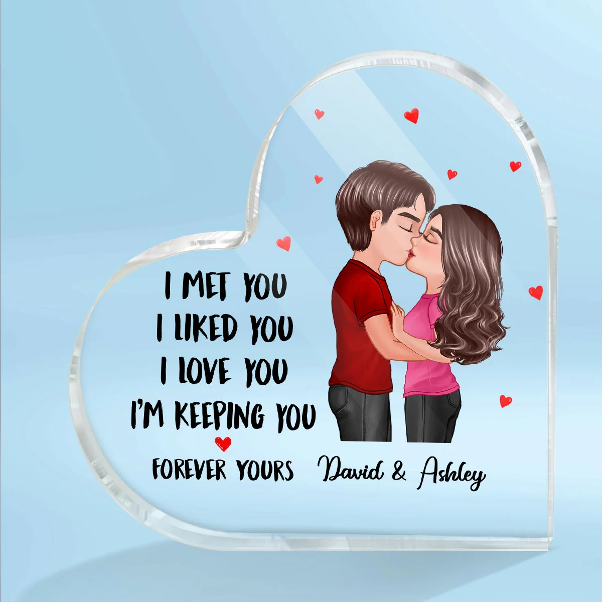 Doll Couple Kissing I Met You Gift For Him For Her Personalized Acrylic Heart Plaque - Image 2