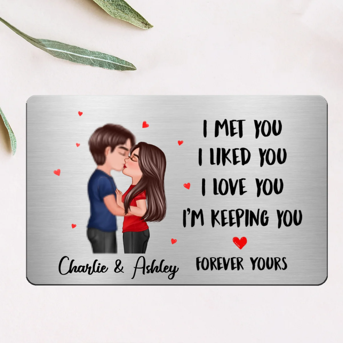 Doll Couple Kissing I Met You Gift For Him For Her Personalized Metal Wallet Card - Image 5