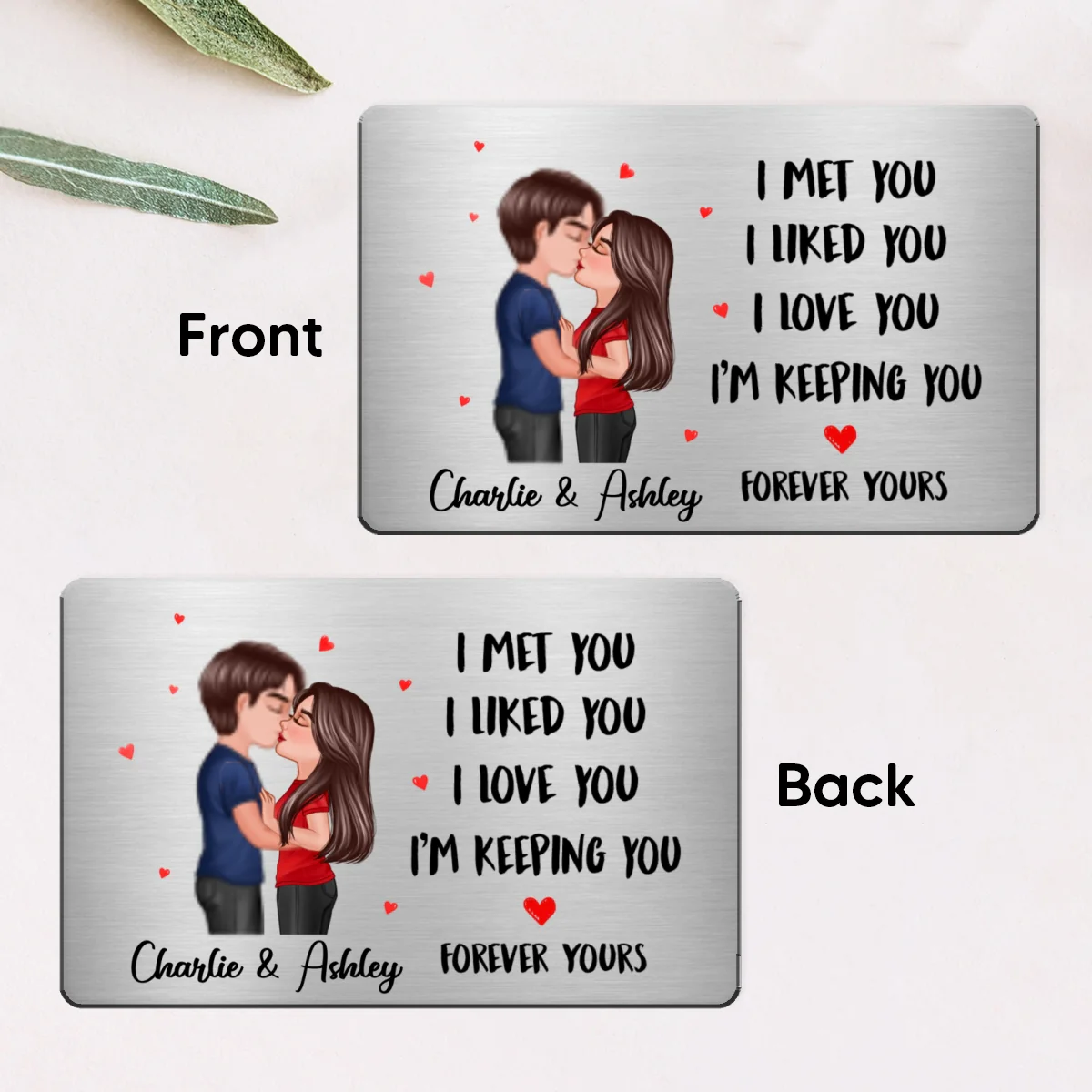 Doll Couple Kissing I Met You Gift For Him For Her Personalized Metal Wallet Card - Image 6