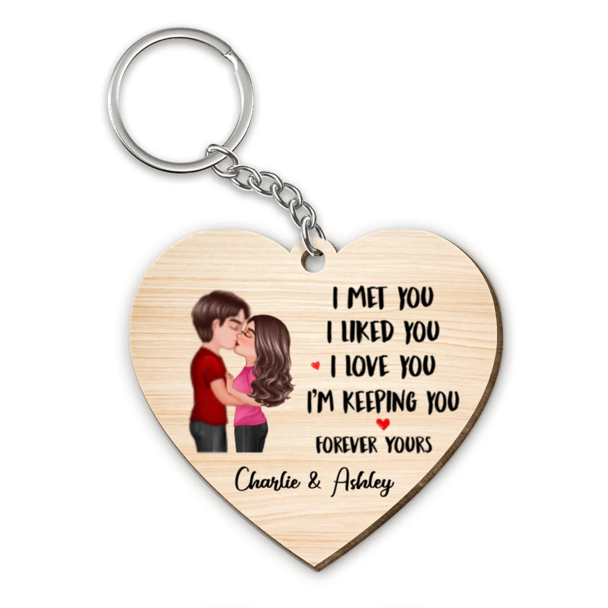 Doll Couple Kissing I Met You Gift For Him For Her Personalized Wooden Keychain - Image 4