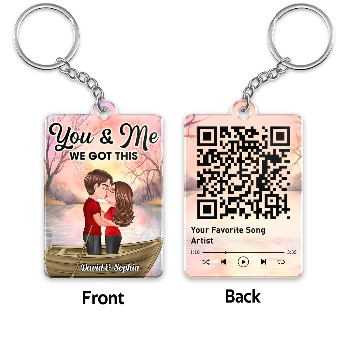 Doll Couple Kissing In Boat On Lake Favorite Song QR Code Personalized Acrylic Keychain