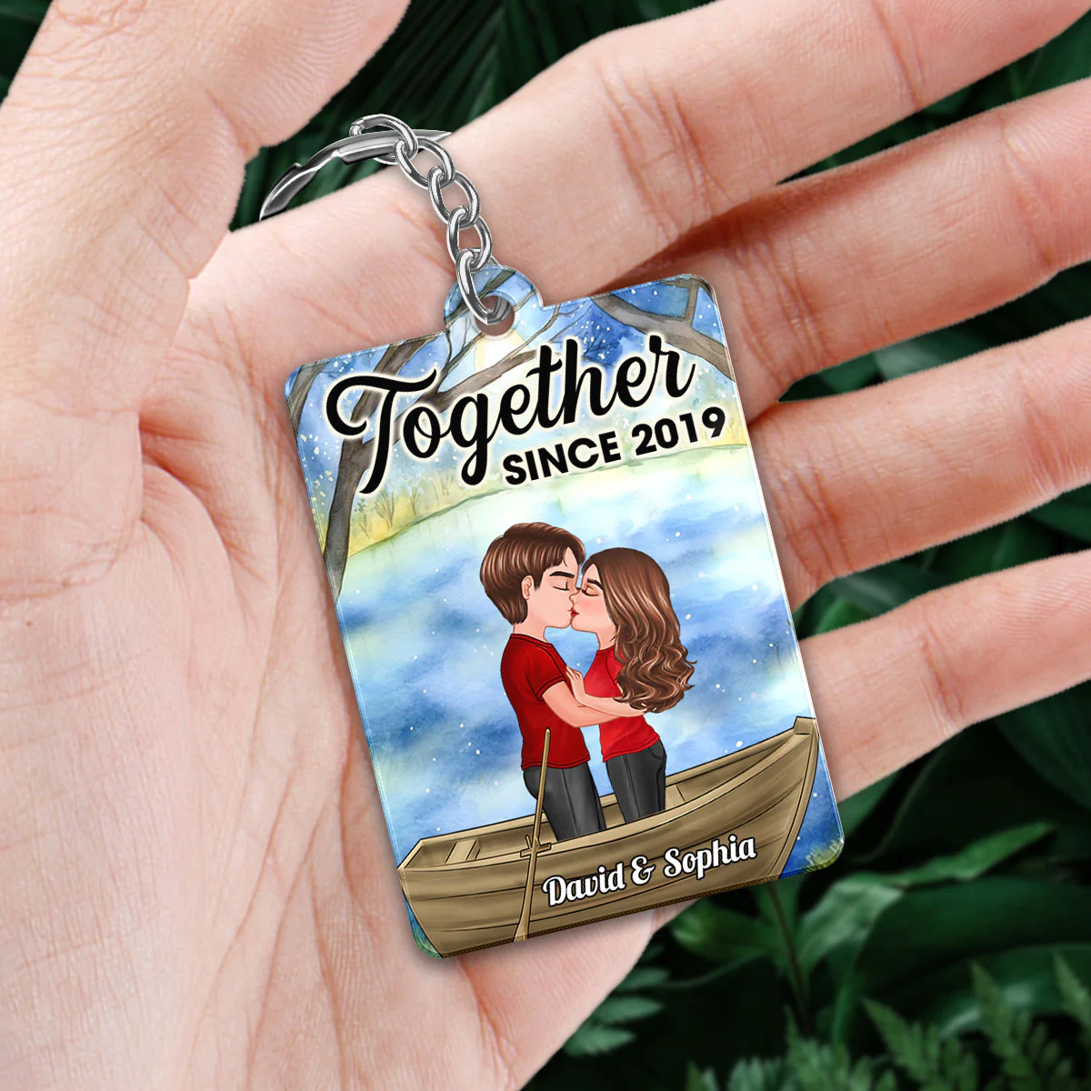 Doll Couple Kissing In Boat On Lake Favorite Song QR Code Personalized Acrylic Keychain - Image 2