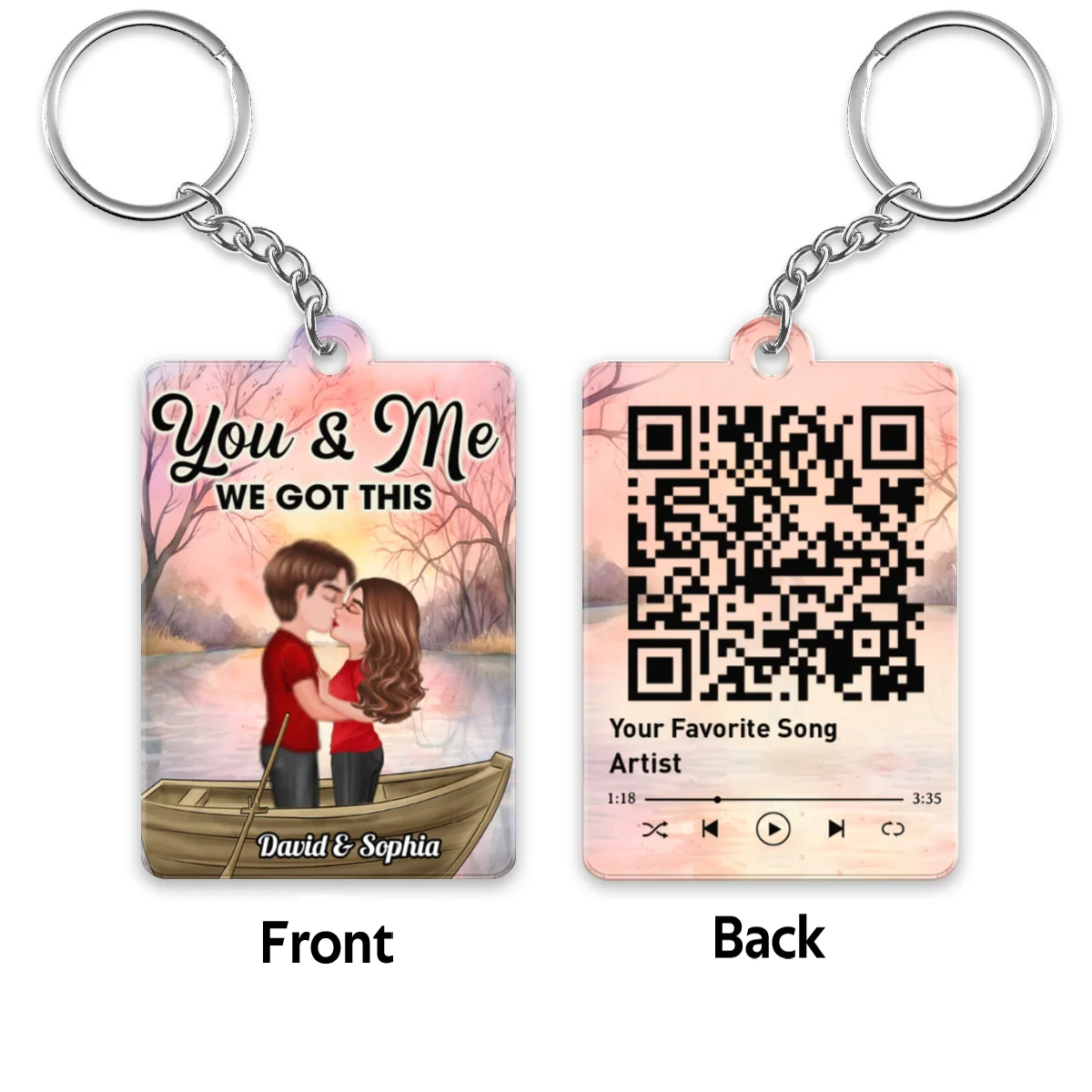 Doll Couple Kissing In Boat On Lake Favorite Song QR Code Personalized Acrylic Keychain - Image 4