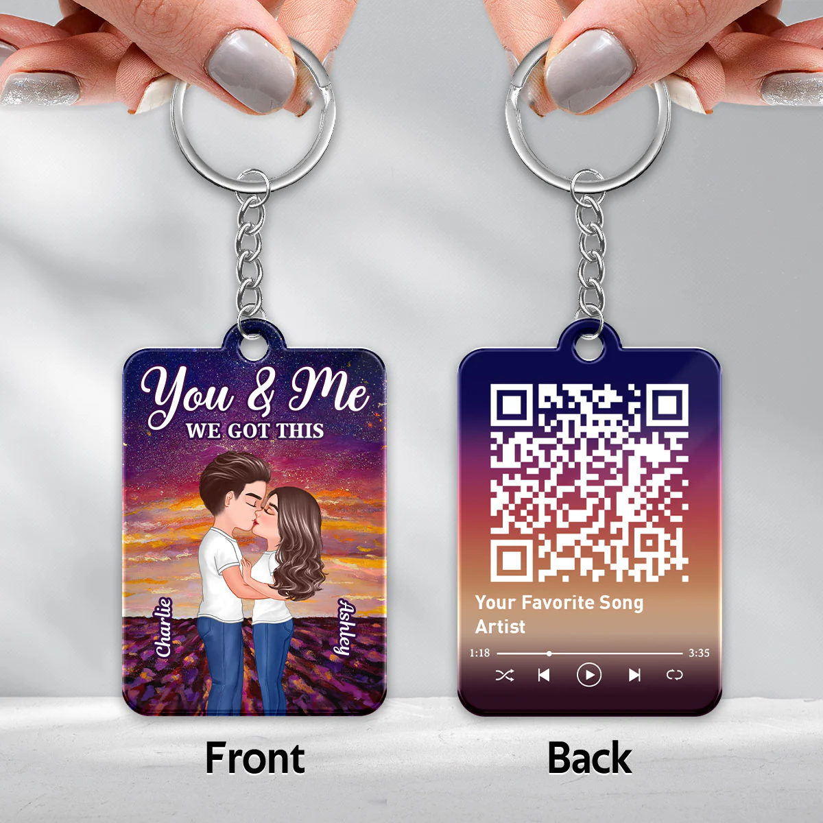Doll Couple Kissing In Breaking Dawn Favorite Song QR Code Personalized Acrylic Keychain - Image 3