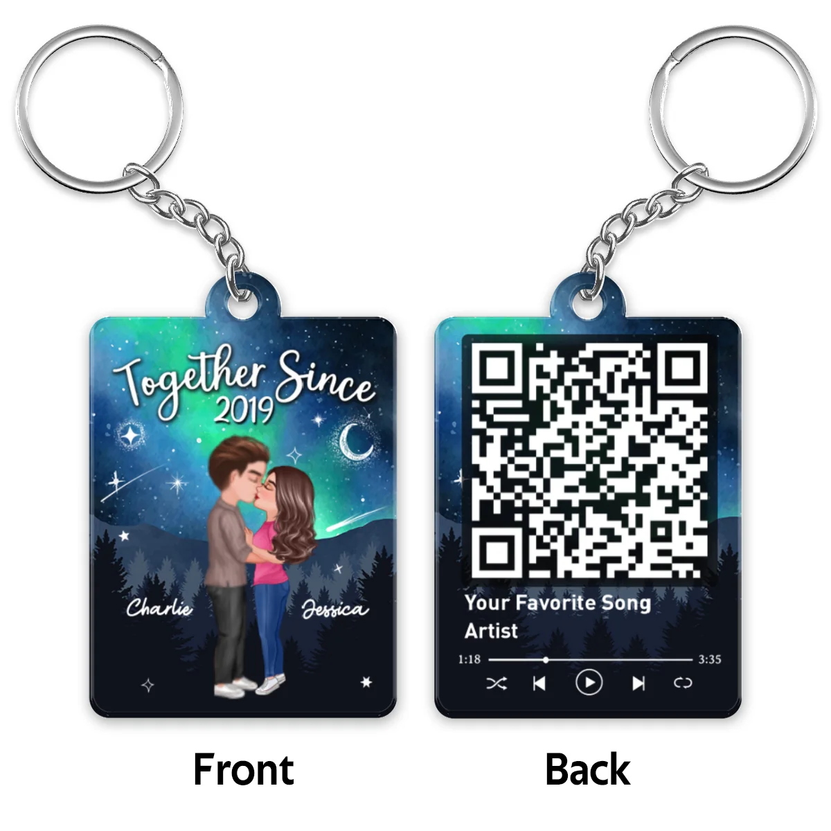 Doll Couple Kissing In Galaxy Night Favorite Song Scannable QR Code Personalized Acrylic Keychain - Image 4