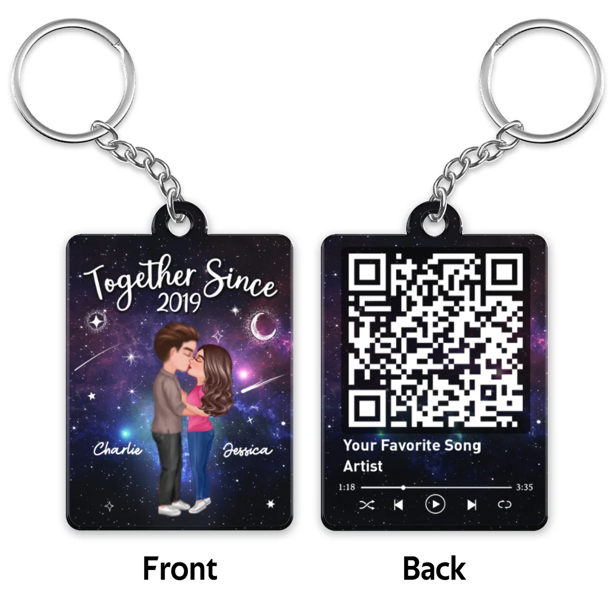 Doll Couple Kissing In Galaxy Night Favorite Song Scannable QR Code Personalized Acrylic Keychain - Image 6