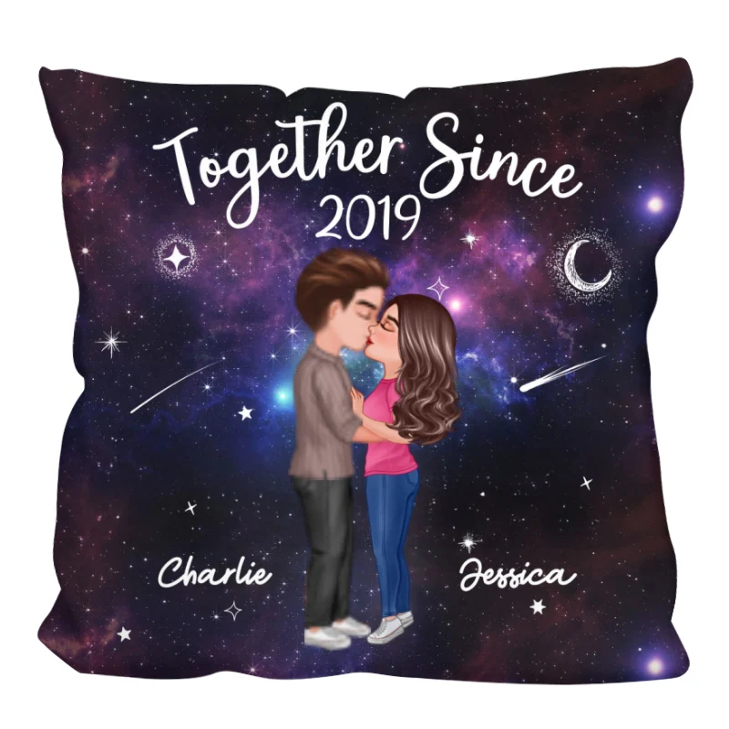 Doll Couple Kissing In Galaxy Night Personalized Pillow - Image 4